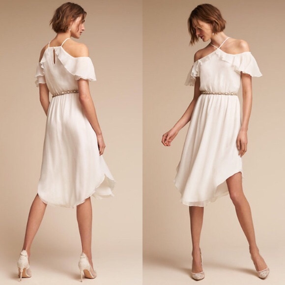 NWT Shoshanna Miller Bridal Off the Shoulder Dress in Ivory Silk from BHLDN - Picture 2 of 12